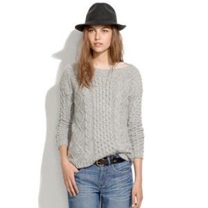 Madewell Gray Boatneck Cable Knit Sweater Medium M Cotton Blend Long Sleeve